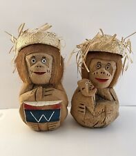 Vintage Philippines Hand Carved Coconut  Monkeys ~Tiki~Man Cave - One Is A Bank picture