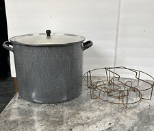 Antique Grey Mottled Graniteware Enamelware LARGE Stock Cook Pot Canner 13.5” W picture