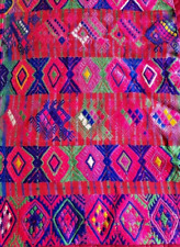 Guatemalan Maya hand woven tzute textile fuchsia geometric design ethnic RARE picture
