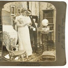 Newlywed Couple Reading Letter Stereoview c1900 Wedding Congratulations A1959 picture