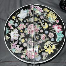 RARE Vintage Chinese Jingdezhen Zhongguo Famille Noire Mille Fleur Plate 8 5/8 picture