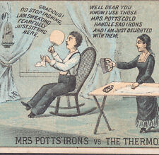 Mrs Potts Iron 1800's Trivet Victorian Housewife vs Husband Troy NY Trade Card picture