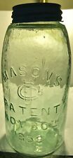 MASON'S CFJ CO PATENT NOV 30TH 1858 OLIVE AMBER SWIRLS Light Rich Green 1/2 G Ja picture
