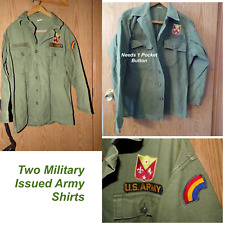 2 Vintage Army Shirt Military Issue OD Green Nice material w/2-patch & Army Tags picture