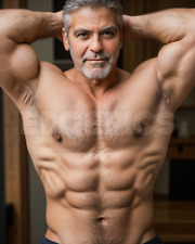 Beefcake Photo Older Men Shirtless Man Flexing Muscular Male Model Showing Off picture