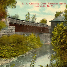 c1910 Railroad Crossing Bridge Trestle Gowanda NY Erie Thatcher Brook Postcard picture