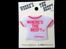 Vintage 1984 Wendy's Where's The Beef? Promotional Glass Brooch Pin On Card picture