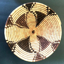 VTG 80s Handwoven 14” Botswana COIL BASKET Abstract Floral Design /Original Tag picture