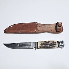 VINTAGE SABRE MONARCH 121 SOLINGEN GERMANY HUNTING KNIFE WITH LEATHER SHEATH picture