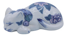 Mid 20th Century Chinoiserie Blue and White Ceramic Cat picture
