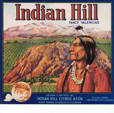 Original Unused INDIAN HILL Orange Crate Label, North Pomona, CA picture
