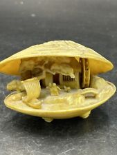 Vintage Japanese Carved Celluloid Clam Shell Diorama With Moving WaterWheel Mill picture