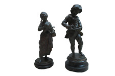French Boy and Girl Children Reading Books Statue Pair A. Moreau picture