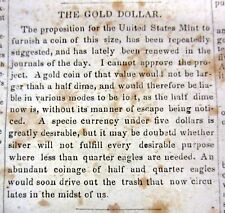 1849 newspaper w NUMISMATICS Gold One Dollar Coin beginning CALIFORNIA GOLD RUSH picture