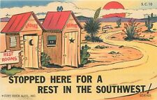 Postcard 1940s Southwest roadside outhouse comic humor Teich linen 23-12383 picture