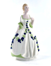 Hobbiest Victorian Lady White Gown Blue Flowers Figurine Ceramic 7.5