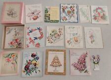 Vtg 1940s Box Unused Greeting Cards Pretty Flowers Birds Glitter Litho Canada picture