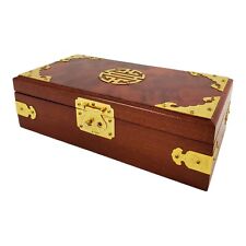 Vintage Document Jewelry Box Burled Rosewood Keepsake With Brass Accent Oriental picture