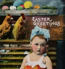 Easter Postcard RPPC Real Photo Rooster Farmer Girl Pastel Cedar Falls Iowa 1909 picture