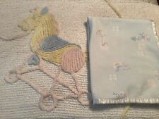 C146🌟SWEET Vintage Satin Edge Baby Blanket & CHENILLE ROCKING HORSE Spread picture