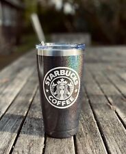 Starbucks Theme Custom tumbler +Stainless Steel Straw  20 oz Venti Black Shimmer picture