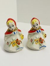 DARLING VINTAGE LITTLE RED RIDING HOOD LARGE SALT & PEPPER SHAKERS HULL POTTERY picture