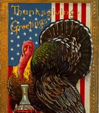 Atq Postcard Thanksgiving Turkey 1912 Ephemera Patriotic Embossed Barton Spooner picture