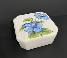 Ceramiche Leonardo ~Made in Italy~ Blue & White Floral Hibiscus Trinket Box Dish picture