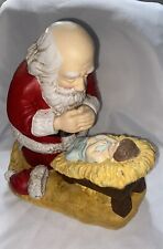 Kneeling Santa Christmas Figurine, Praying Over Baby Jesus 1992 R.P. Gauer-Rare picture