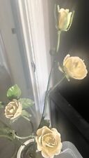 Vintage Chippy Italian Tole Metal Yellow Roses Wall Hanging Candle Holder picture