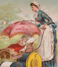 KERR'S SPOOL COTTON THREAD, OPTICAL ILLUSION TRADE CARD, BABY, BUGGY & MOM  A799 picture
