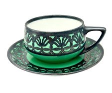 Rosenthal Art Deco Demitasse Cup & Saucer Green with Silver Overlay Selb Bavaria picture