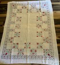 Vintage Kitchen Cotton Tablecloth Wedgwood Blue Cottagecore Textile 65” X 50” picture