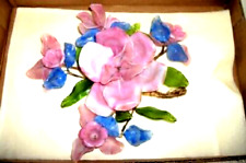 ANTIQUE MURANO VENETIAN GLASS FLOWER ARRANGEMENT HAND BLOWN PINK BLUE BUBBLES picture