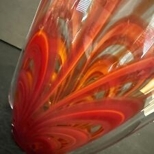 Red Pulled Feather Art Glass Vase Tozai Unique Blown Glass Crimped Clear Edge 10 picture
