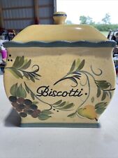 Vintage Biscotti Lidded Cookie Jar Nonni's Tuscan Style Fruit Leaves Marked picture