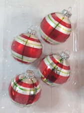 Krebs 4 VTG 2 1/2 Red Green Plaid Sparkle Christmas Tree Ornaments Set- Age Wear picture