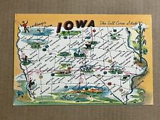 Postcard Greetings Iowa Tall Corn State Illustrated Road Map Vintage IA PC picture