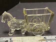 Donkey Pony Cart GLASS CANDY CONTAINER Vintage Open Wagon Clear Glass  picture