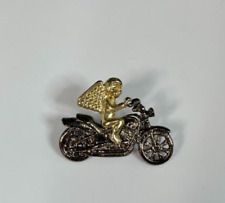 Vintage Gold Angel on Motorcycle Pewter Tone Latch Back Hat/Lapel Pin picture