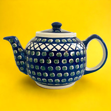 Polish Pottery Teapot Handmade Ceramic Boleslawiec Hand Painted with Lid Dot EUC picture