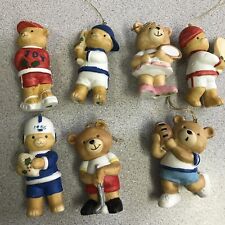 Vintage Lot Seven Christmas Ornaments Ceramic Bears Sports  Holiday 1987 picture