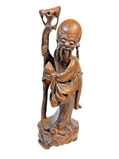 Carved Wooden Figure of Chinese Deity of Longevity Shou Xin Gong 9.5