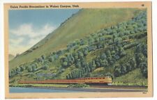 UNION PACIFIC STREAMLINER in Weber Canyon, Utah, c1940's Unused Linen Postcard picture