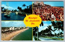 Postcard Fort Lauderdale Florida Multi View Beach Palm Trees Boats picture