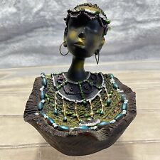 African Woman Bust Figurine Kenya Jewelry Dish Tray Small 4x4 picture