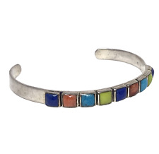 VTG NAVAJO BM Cuff Bracelet Sterling Silver Turquoise Lapis Coral Gaspeite 6.5