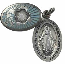 Vintage Catholic Sterling Silver  Enamel Mary & Jesus Slider Medal, 5.0 Grams picture