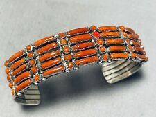 AUTHENTIC VINTAGE NAVAJO CORAL NEEDLEPOINT STERLING SILVER BRACELET picture