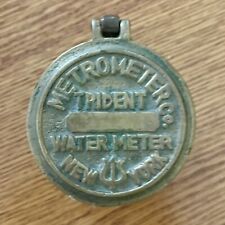 Vintage BRASS Metrometer Co. Trident Water Meter BOX New York Paperweight picture